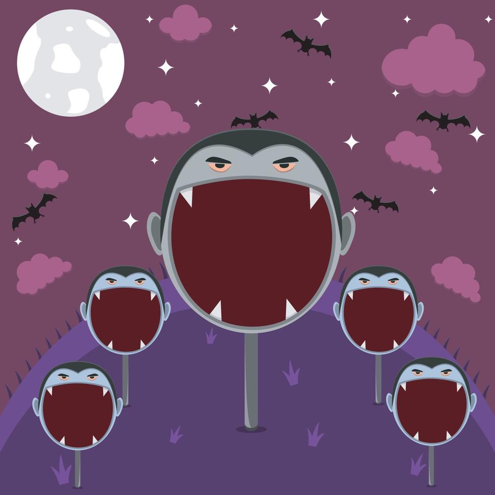 personaggio dracula in campo e di notte. vettore e illustrazione