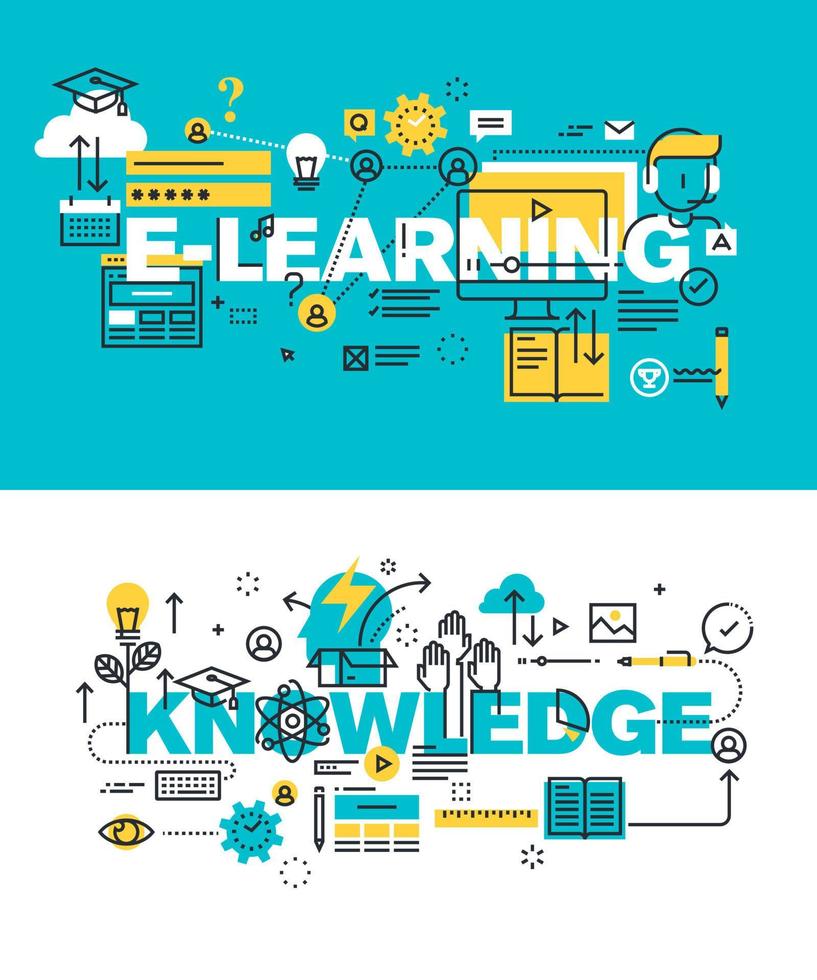 set di concetti di illustrazione vettoriale moderna di parole elearning e knowledge