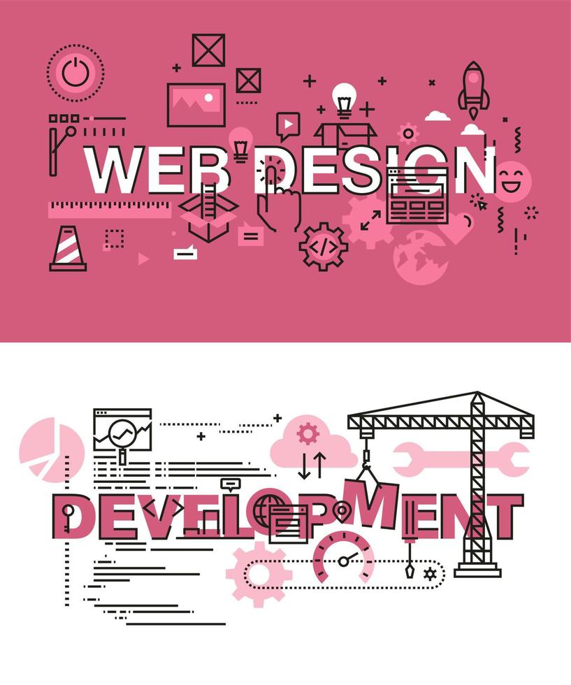 set di concetti di illustrazione vettoriale moderna di parole web design e sviluppo