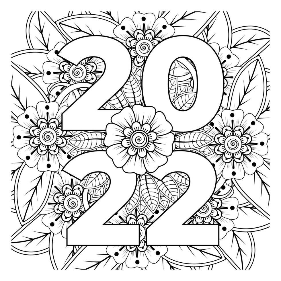 felice anno nuovo 2022 banner o modello di carta con fiore mehndi vettore
