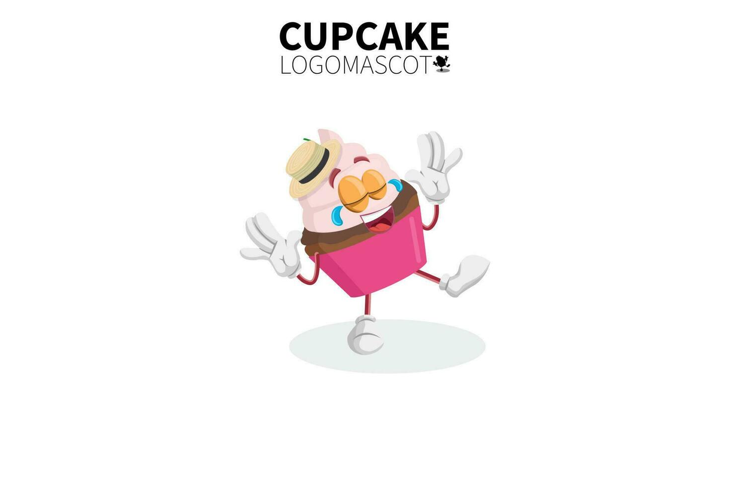 mascotte di cupcake dei cartoni animati, illustrazione vettoriale di una mascotte di un simpatico personaggio di cupcake rosa