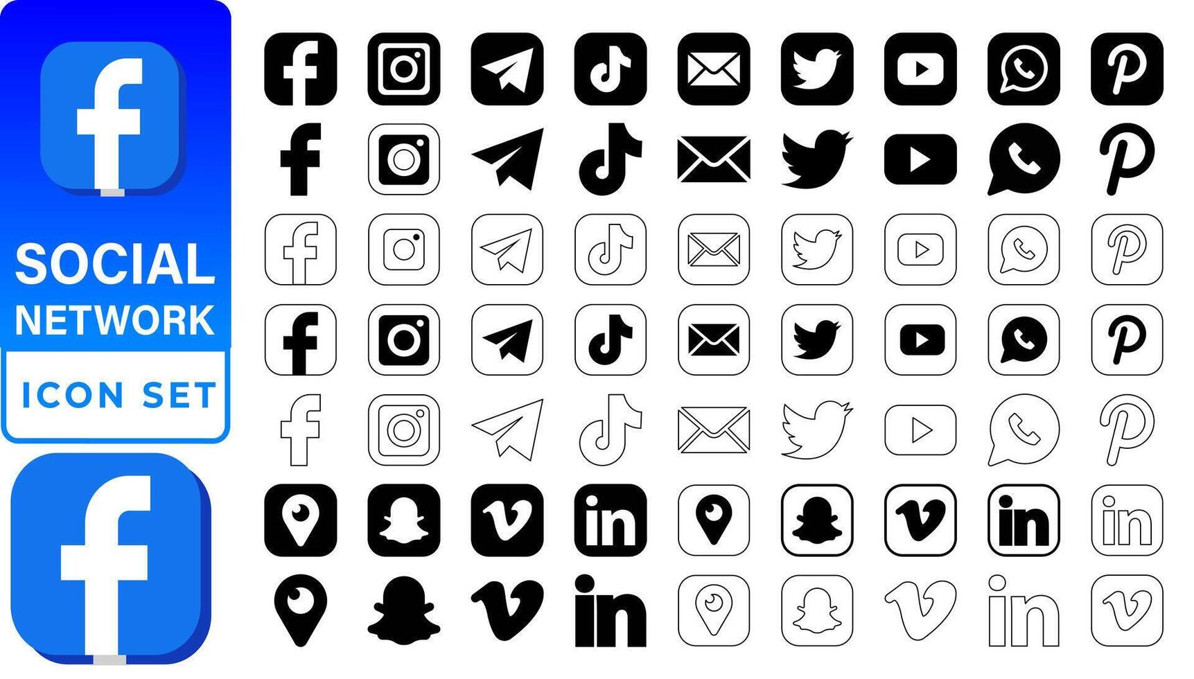 icona impostato di popolare sociale applicazioni con arrotondato angoli. sociale media icone moderno design su trasparente sfondo per il tuo design. vettore impostato eps file