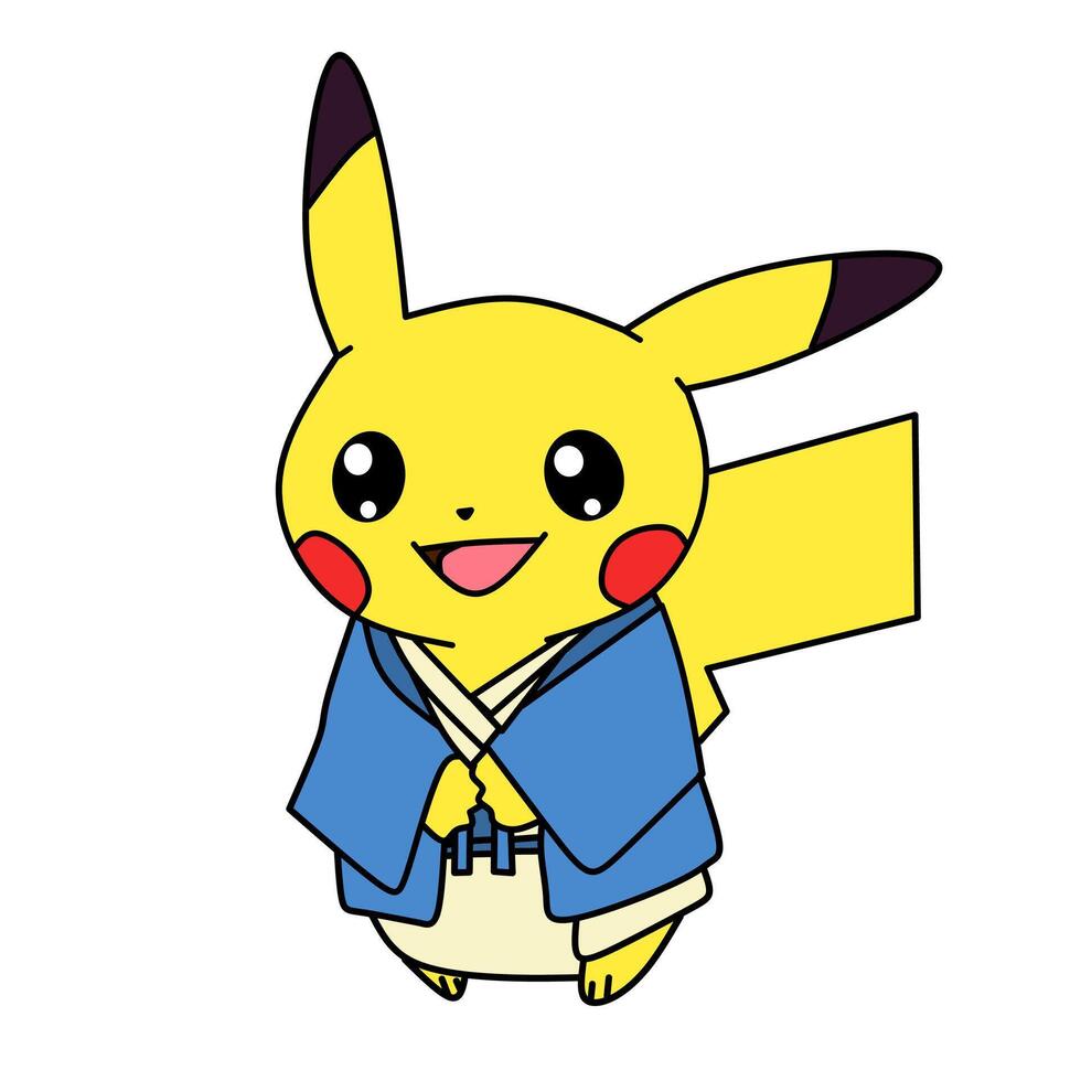 Pokemon personaggio Pikachu cartone animato indossare blu giapponese chimono vettore