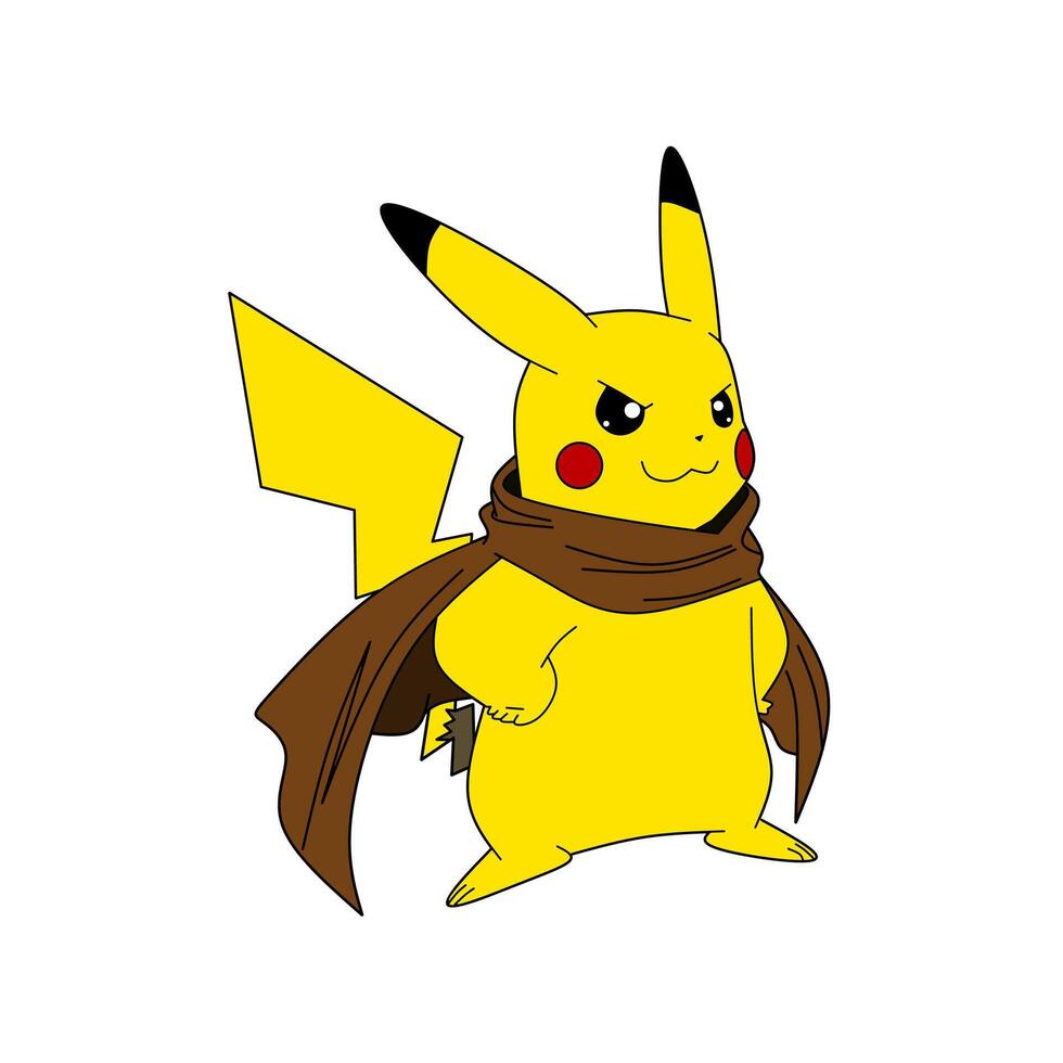 Pokemon personaggio Pikachu super eroe con scialle vettore