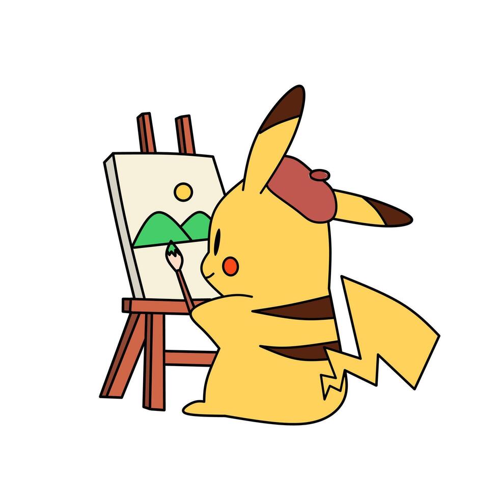 Pokemon personaggio Pikachu disegno montagna vettore