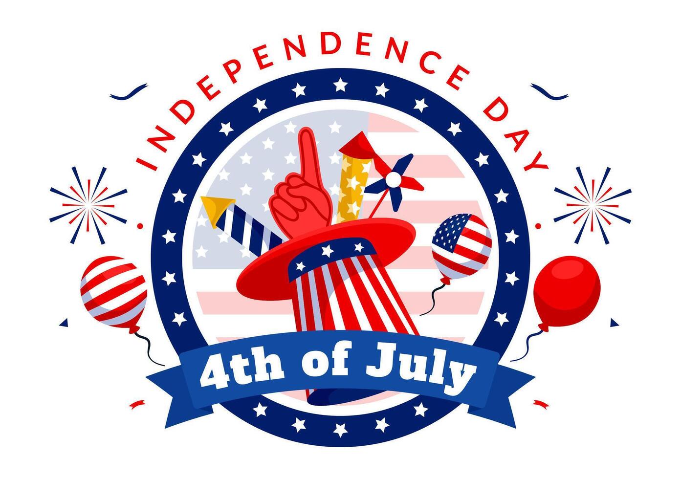 4 ° di luglio contento indipendenza giorno Stati Uniti d'America illustrazione con americano bandiera e palloncini nel piatto nazionale vacanza cartone animato sfondo design vettore