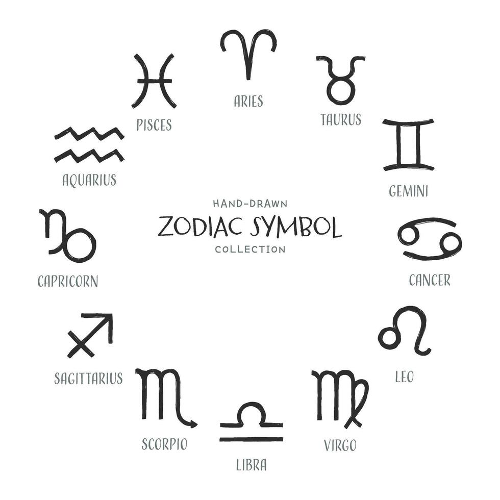 impostato di dodici nero e bianca disegnato a mano simboli che rappresentano il astrologico zodiaco segni vettore