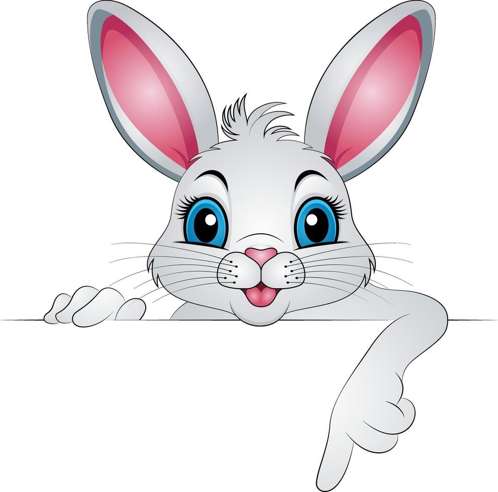 carino coniglio cartone animato con un' vuoto cartello isolato su un' bianca sfondo. illustrazione. vettore