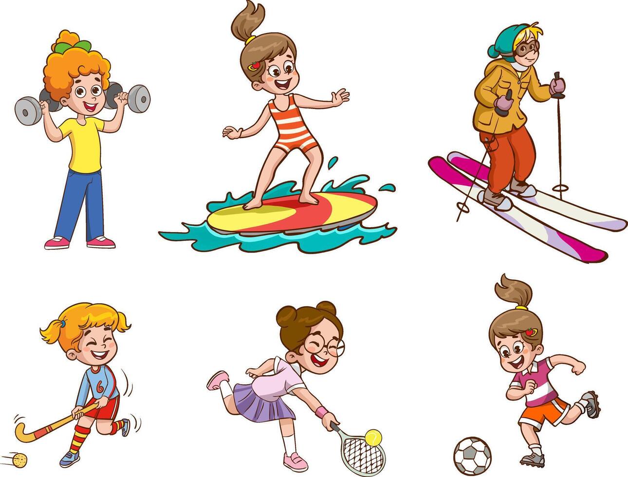 ragazze giocando gli sport bambini impostato illustrazione vettore