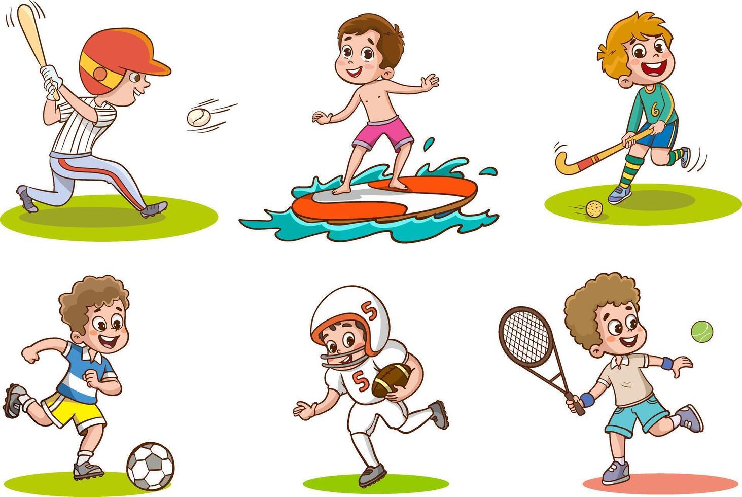 impostato di bambini giocando diverso gli sport illustrazione vettore