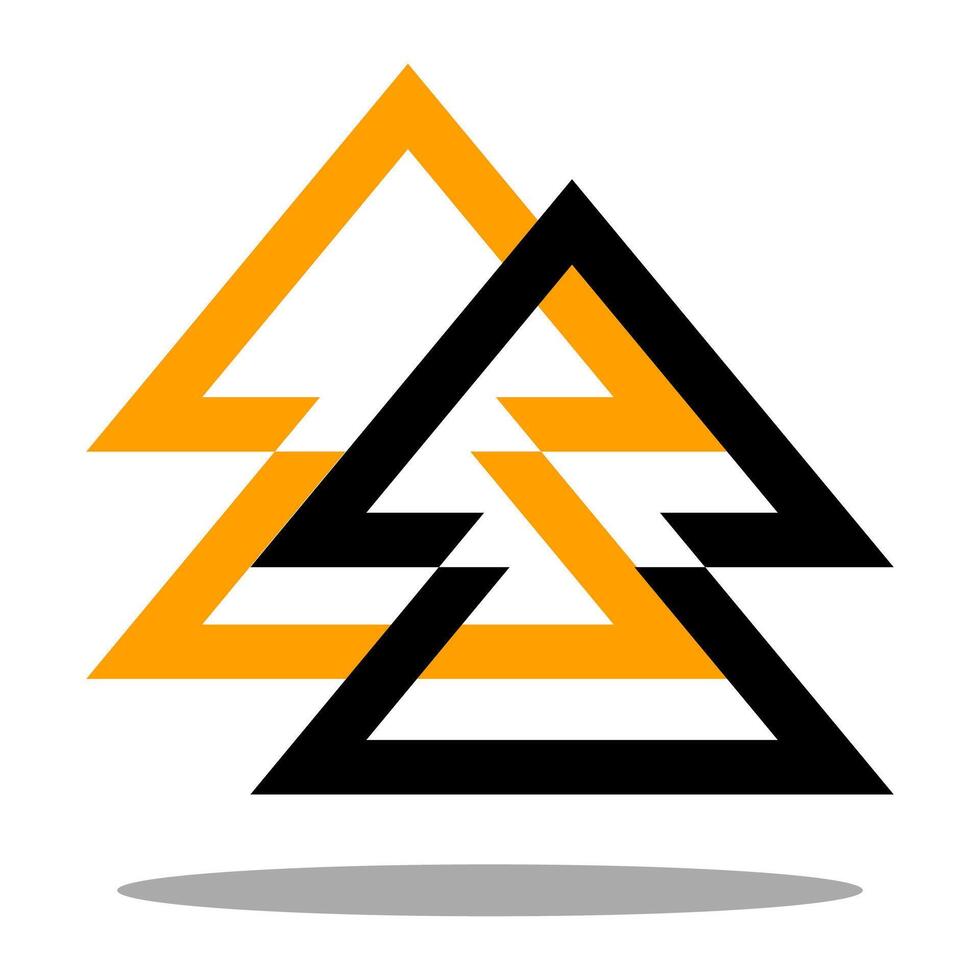 giallo e nero geometrico triangolo forma icona logo. gemello concetto. vettore