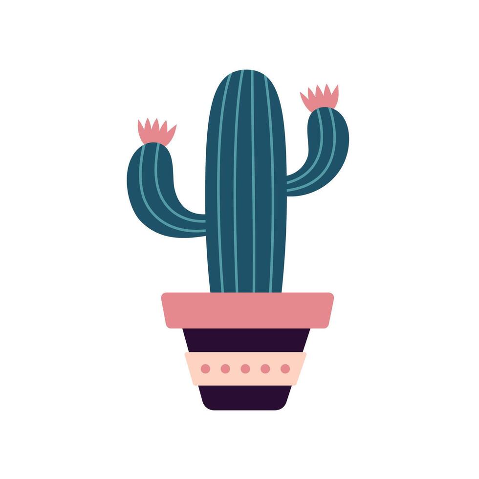 colorato fioritura cactus, succulento nel pentola. carino mano disegnato schizzo di cactus. scarabocchio stile, piatto design. scandinavo, boho stile. esotico e tropicale pianta, casa arredamento vettore