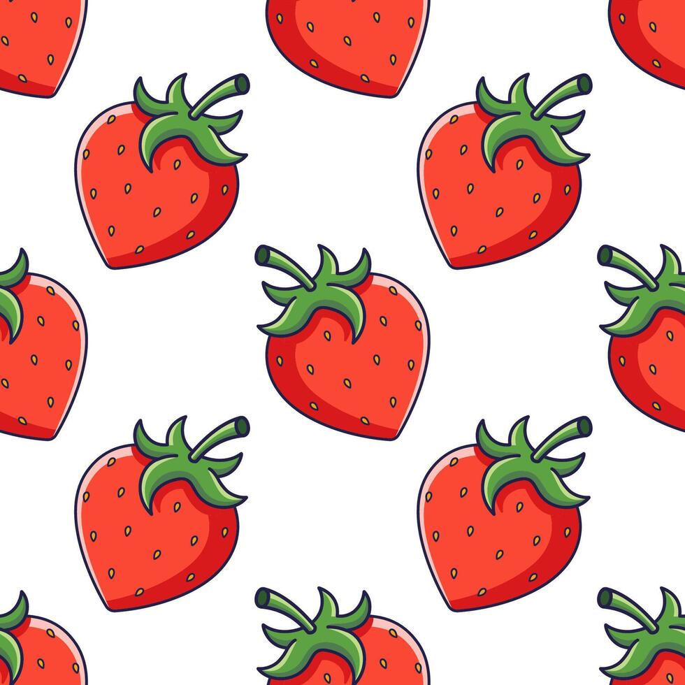 carino rosso fragola senza soluzione di continuità modello nel cartone animato stile. fragola illustrazione. fragola struttura. modello per bambini Abiti. vettore