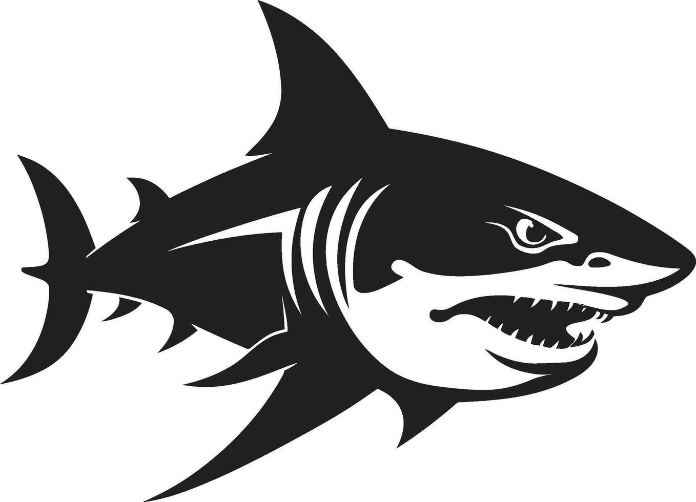 maestoso predatore nero per squalo feroce pinna circuito integrato nero squalo emblema vettore