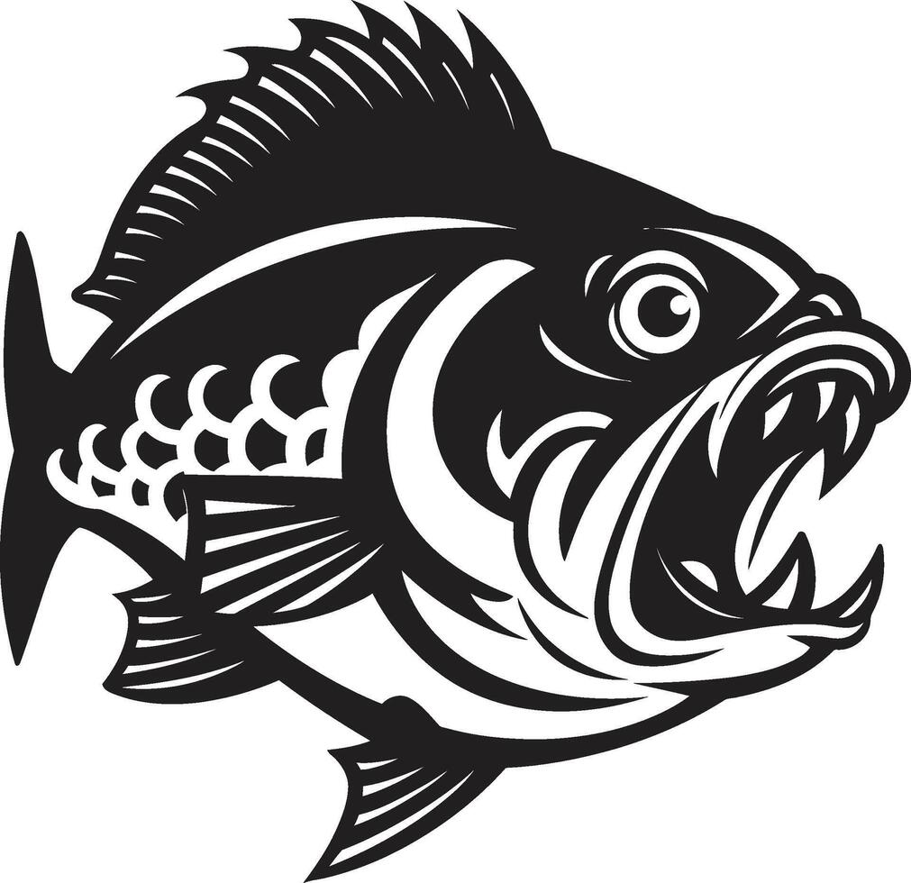 feroce pinne icona elegante illustrazione per un' moderno Guarda noir piranha attacco buio icona con intricato piranha design vettore