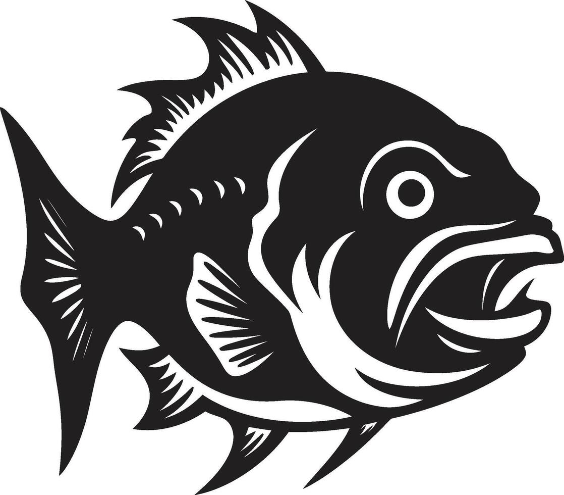 fauci di caos minimalista nero icona illustrazione con piranha subacqueo attacco elegante emblema per un' travolgente Guarda vettore