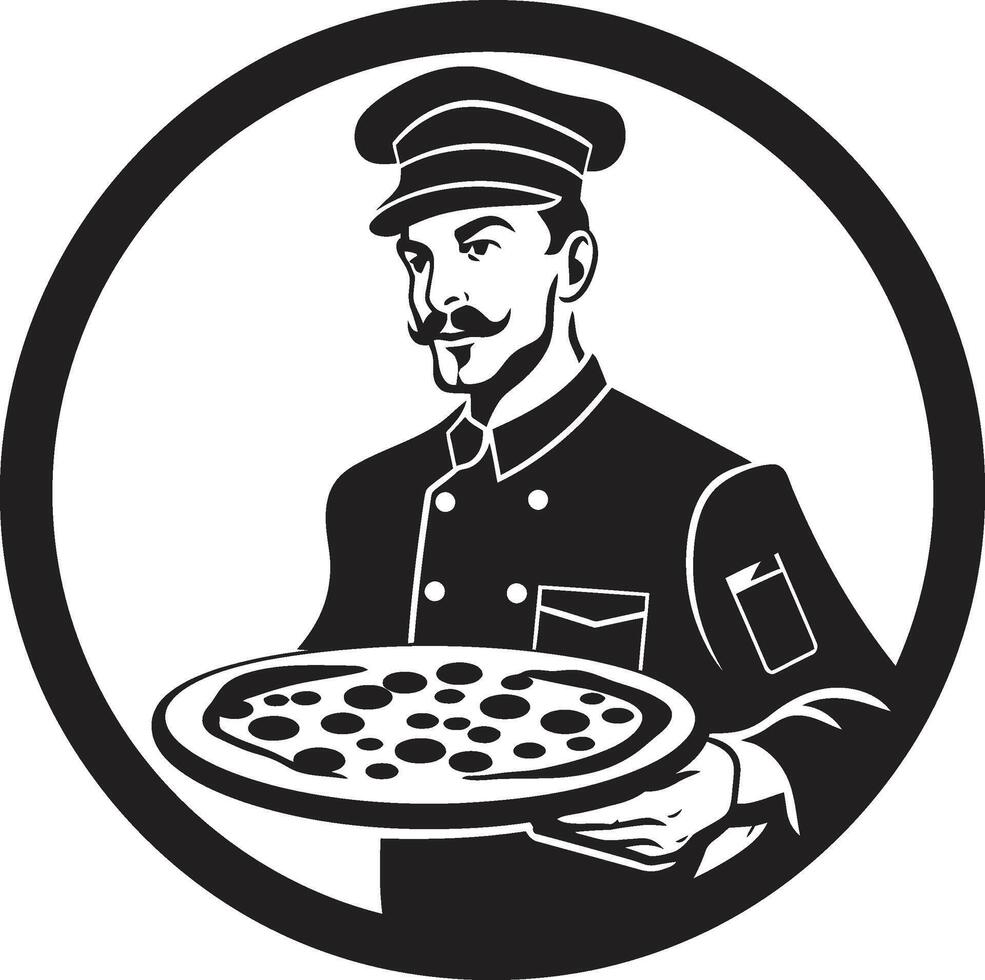 peperoni passione elegante illustrazione con elegante Pizza capocuoco cappello salato fetta maestro buio icona con intricato culinario design vettore