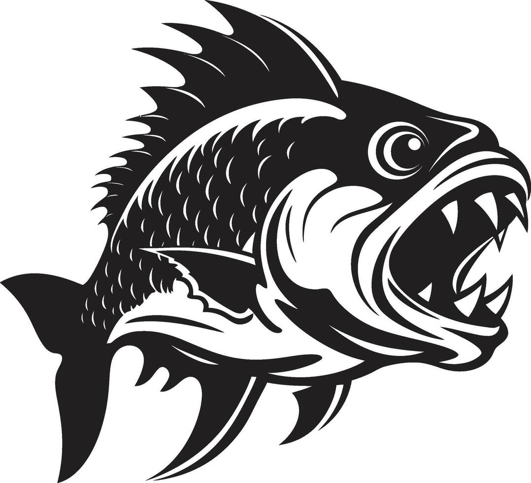 acquatico assalto scatenato elegante nero emblema con piranha silhouette feroce pinne icona elegante illustrazione per un' moderno Guarda vettore