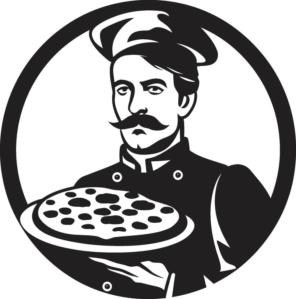 gusto sensazione intricato logo con grassetto nero artigianale pizzaiolo elegante nero icona per un' travolgente pizzeria Guarda vettore
