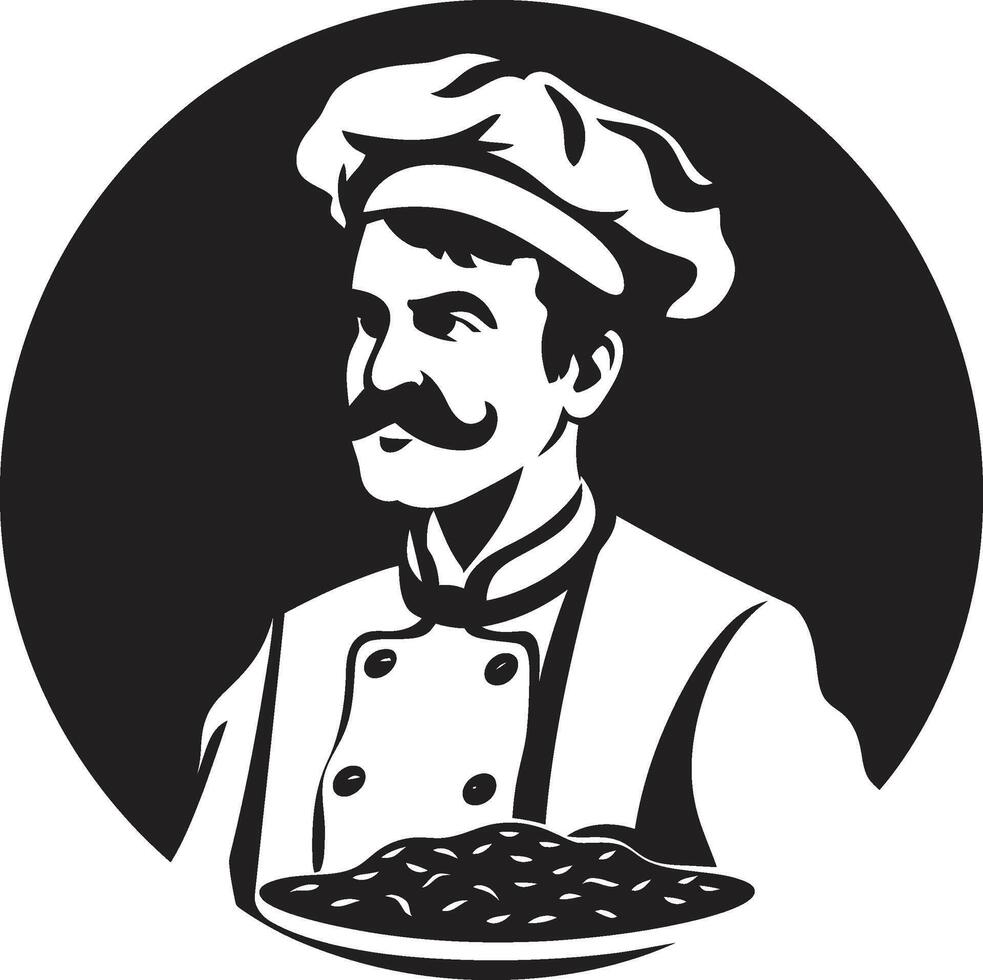 buongustaio torta icona elegante illustrazione nel elegante nero Pizza artigiano elegante nero logo con intricato culinario design vettore