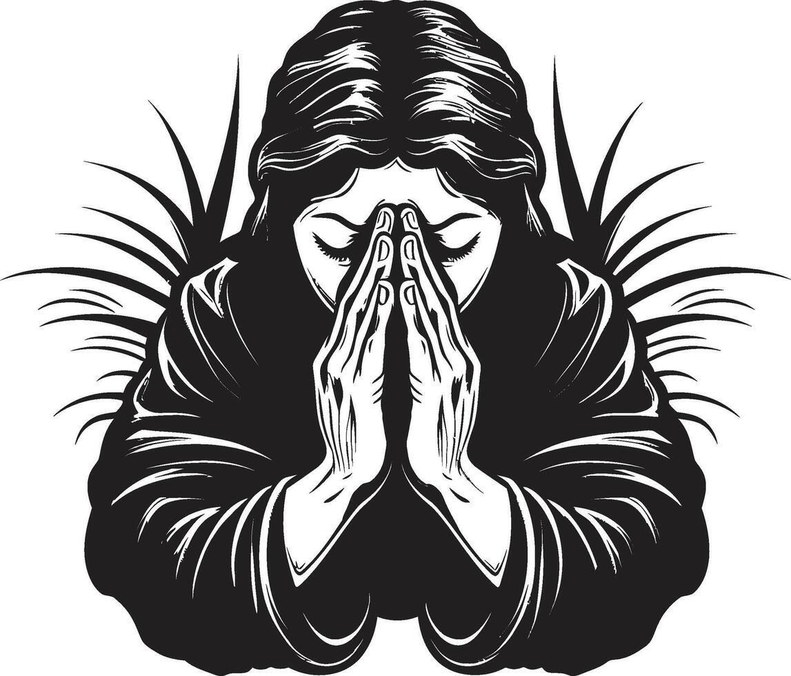 sentimentale sagome elegante preghiere mani logo per donne sacro ombre nero icona design di preghiere womans mani vettore