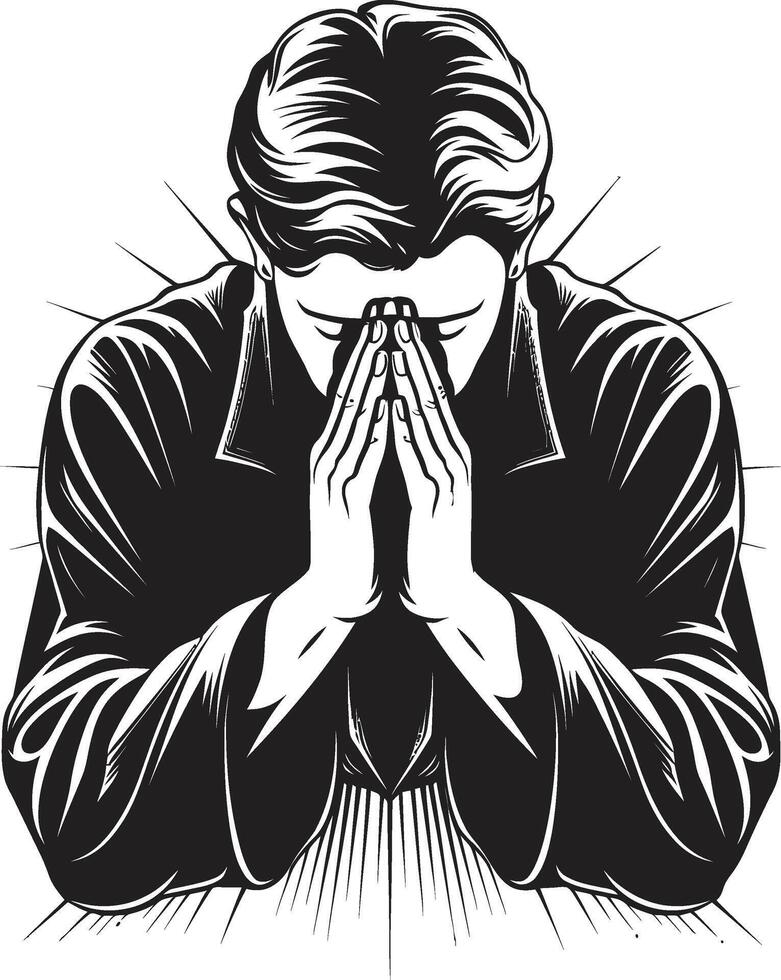 riverente fantasticheria nero icona design di preghiere uomo mani serafico simboli preghiere uomo mani logo nel nero vettore