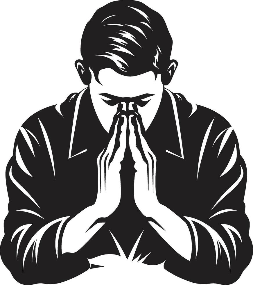 sereno simbolismo nero design di preghiere mani divine dinamica preghiere uomo mani logo nel nero vettore