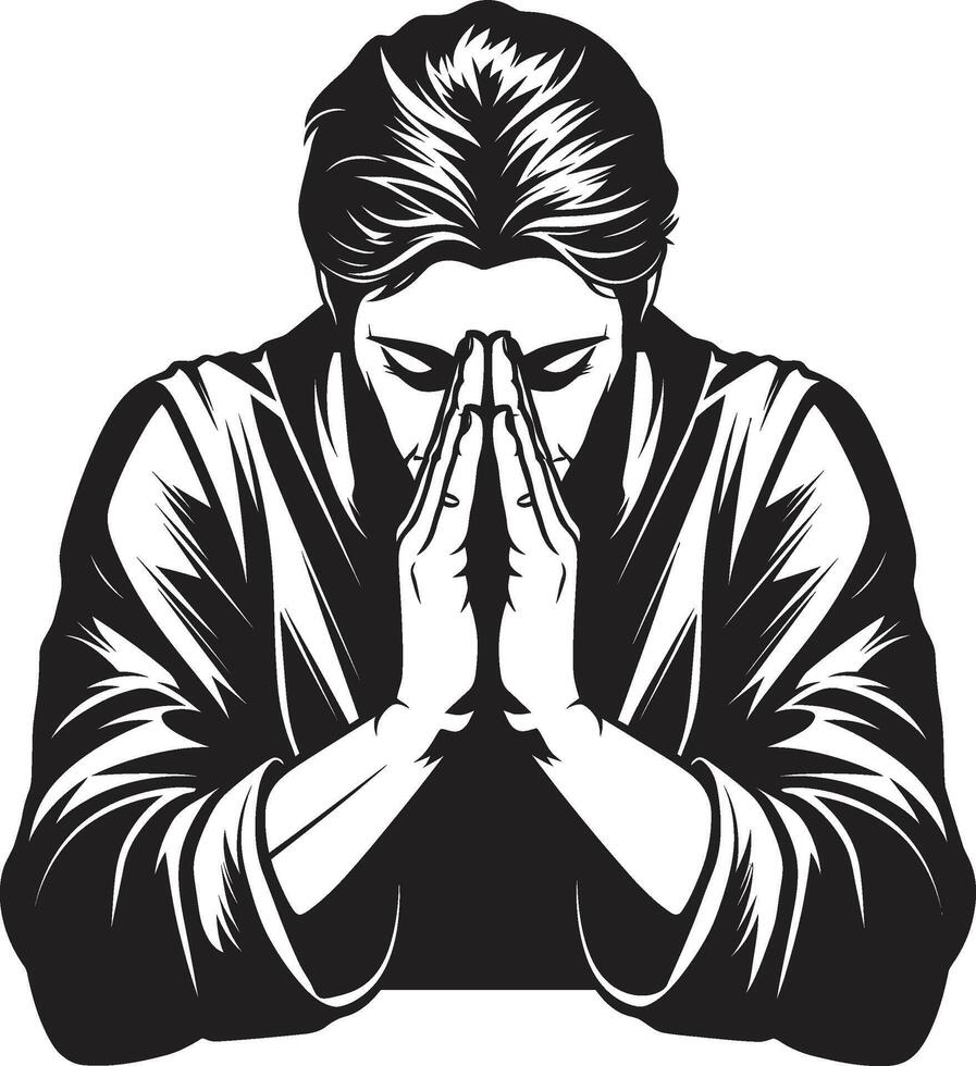 spirituale essenza elegante preghiere donna mani icona nel nero grazioso gesti nero design di preghiere womans mani vettore