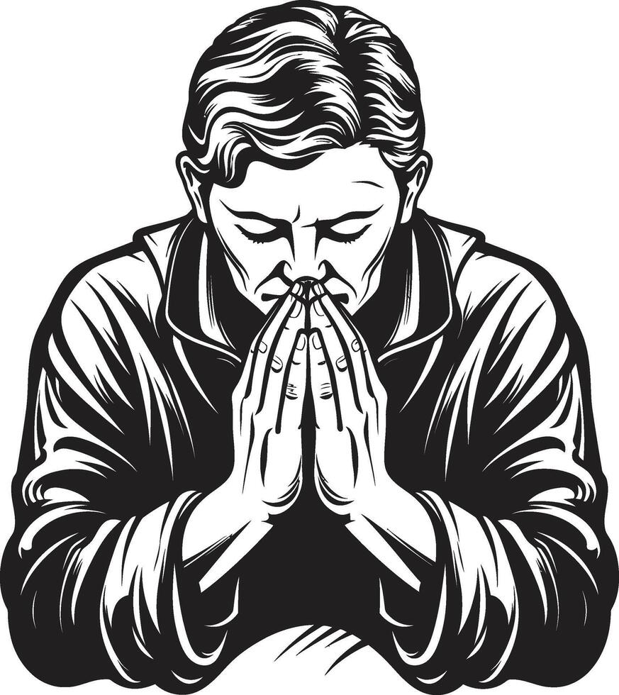 sacro simmetria preghiere uomo mani nel nero icona olistica armonia logo di preghiere mani nel nero vettore