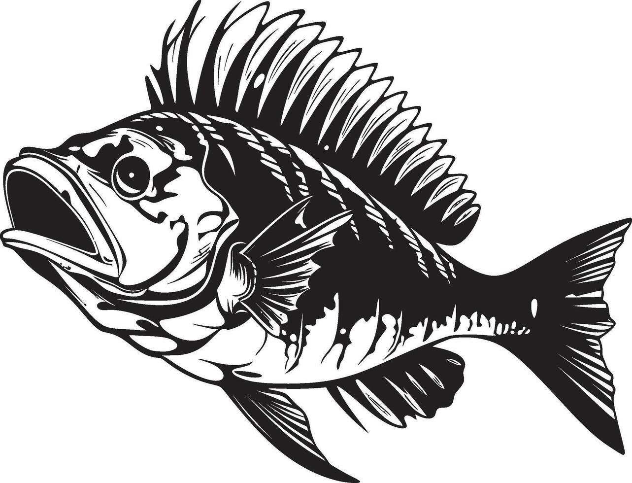 macabro morfologia nero icona design per predatore pesce scheletro emblema serrato spettro simbolo nero logo per predatore pesce scheletro vettore
