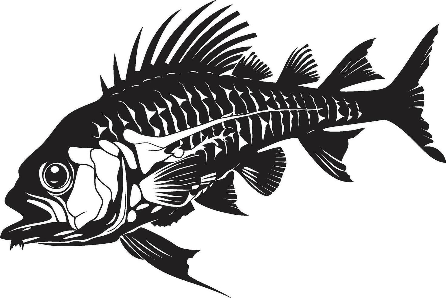 selvaggio scheletrico simbolo nero logo per predatore pesce scheletro infausto osteologia iconico nero design per predatore pesce scheletro logo vettore