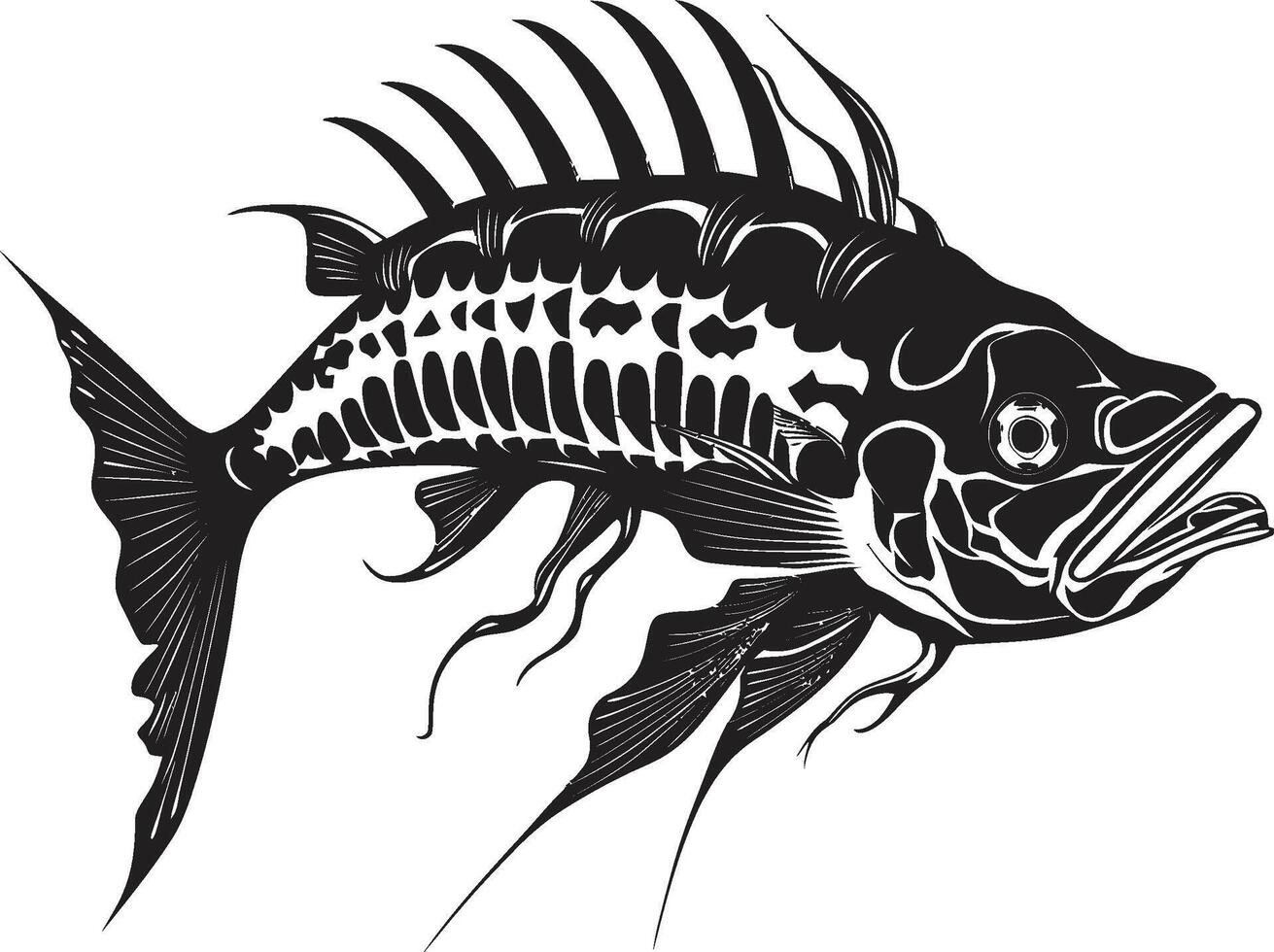 invisibile scheletro iconico nero predatore pesce scheletro design feroce struttura nero icona design di predatore pesce scheletro logo vettore