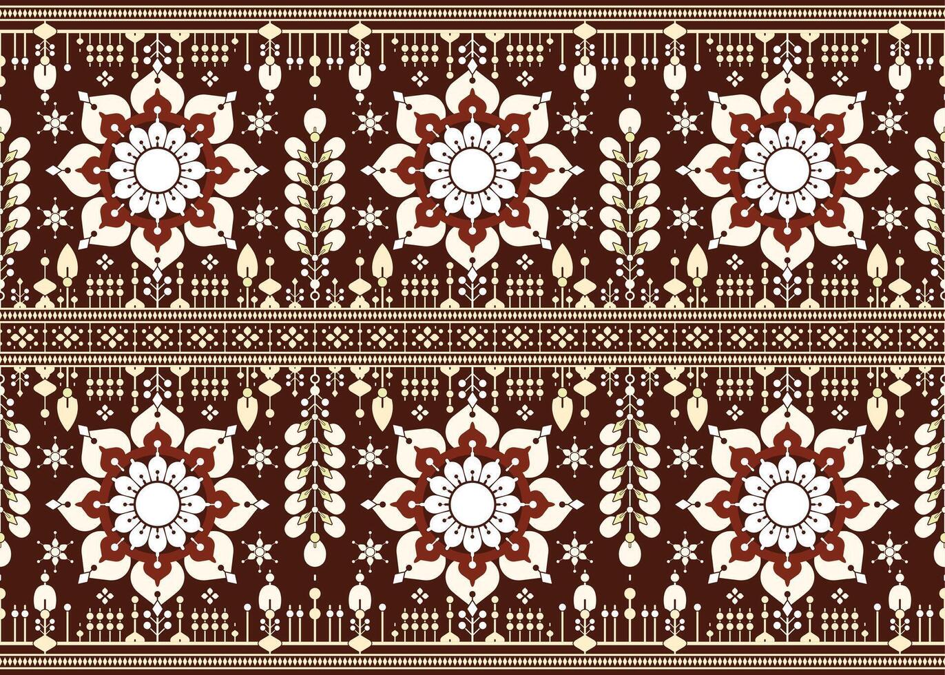 mandala e geometrico design su buio sfondo, etnico tessuto senza soluzione di continuità orientale modello per stoffa, tappeto, sfondo, batik, involucro eccetera. vettore