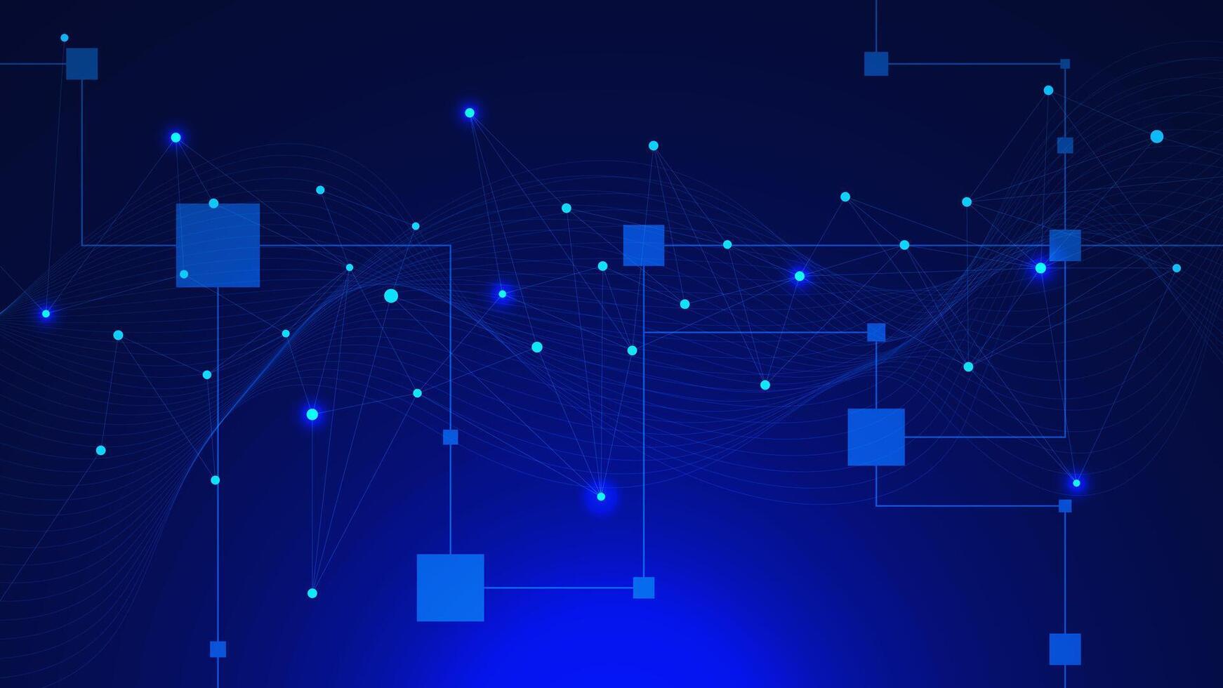 astratto computer Rete concetto con collegamento puntini Linee e onda flusso su buio blu vettore