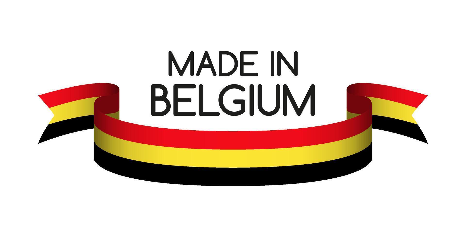 colorato nastro con il belga tricolore, fatto nel Belgio simbolo, belga bandiera isolato su bianca sfondo, illustrazione vettore