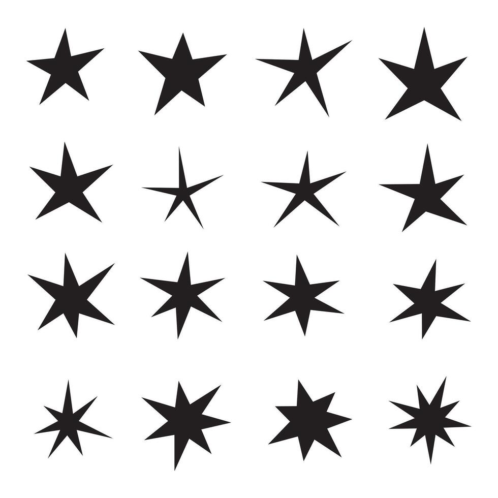 impostato di mano disegnato stella icone. stelle di diverso forme, un' impostato di modelli per saluto carta, manifesto. vettore