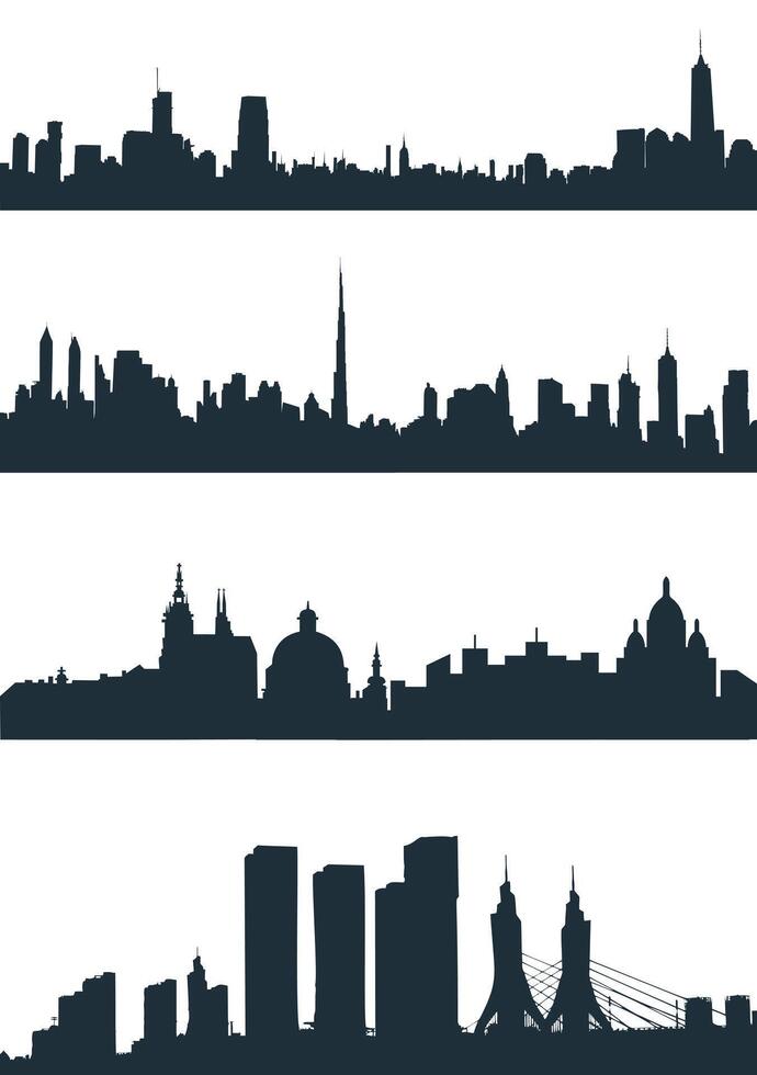 un' impostato di sagome di grande città. sagome di urbano le zone vettore