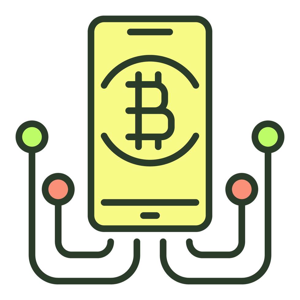 bitcoin cartello su smartphone schermo blockchain colorato icona o simbolo vettore