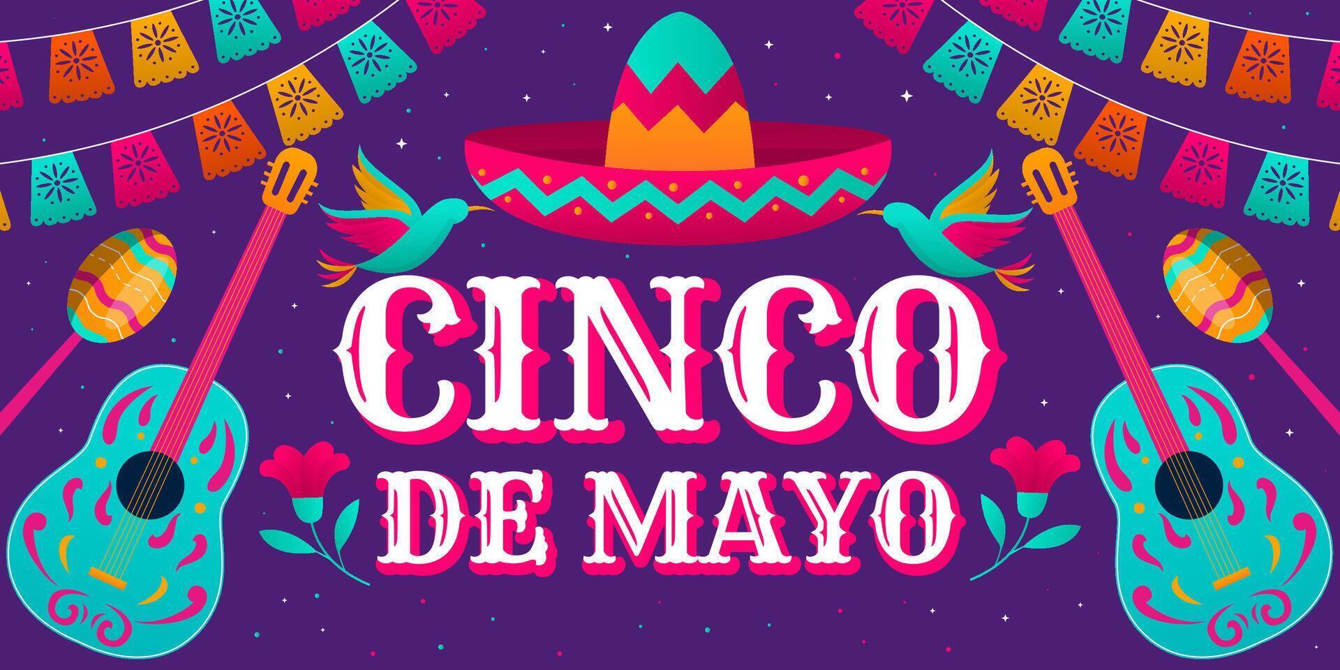 orizzontale bandiera per cinco de mayo celebrare nel pendenza stile vettore