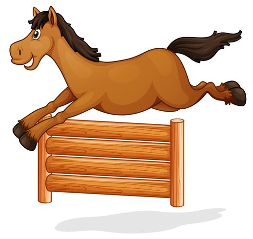 Un cavallo salta sul recinto di legno vettore