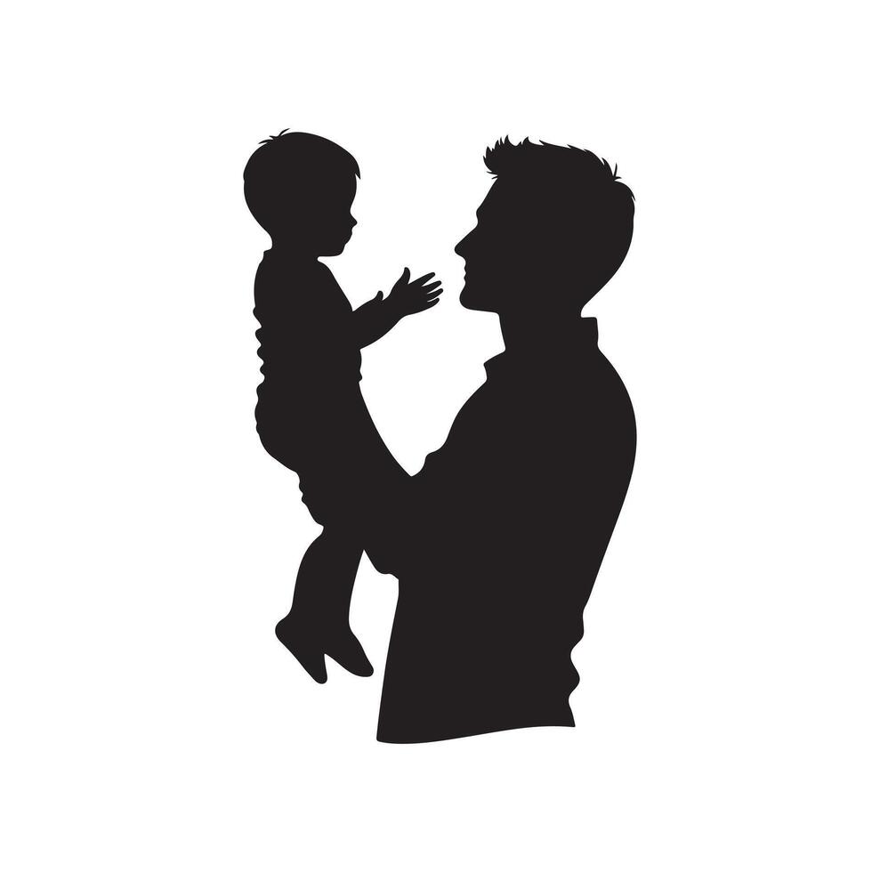 padre e figlio silhouette illustrazione. ombra papà e ragazzo. paternità concetto isolato vettore