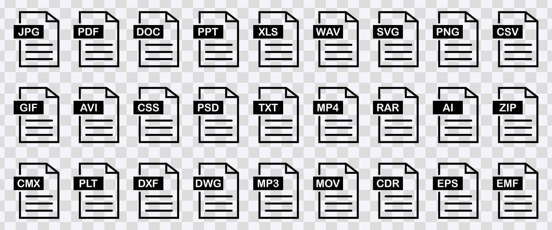 versatile documento icone per vario file formati vettore