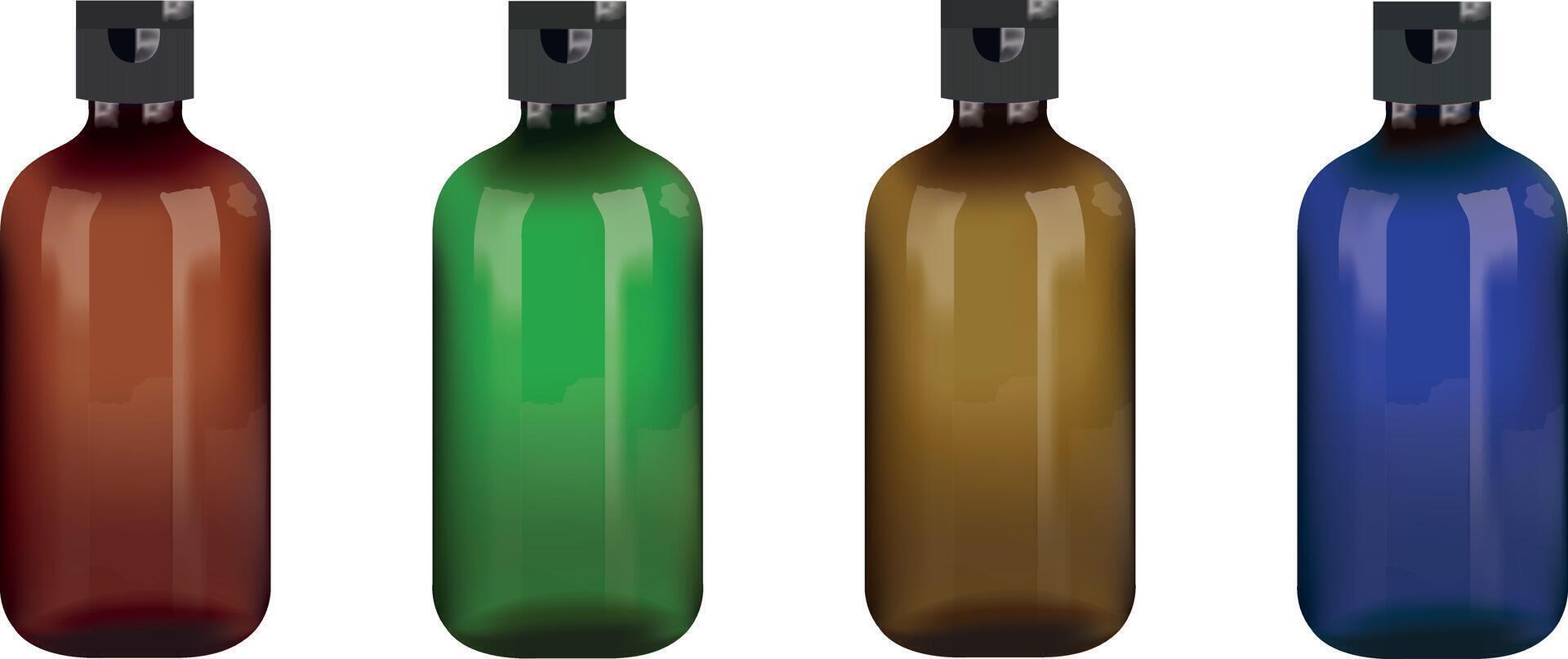 Esplorare versatilità nel design con nostro vuoto bottiglie vuoto contenitori nel vario colori, Perfetto per personalizzabile e creativo progetti vettore
