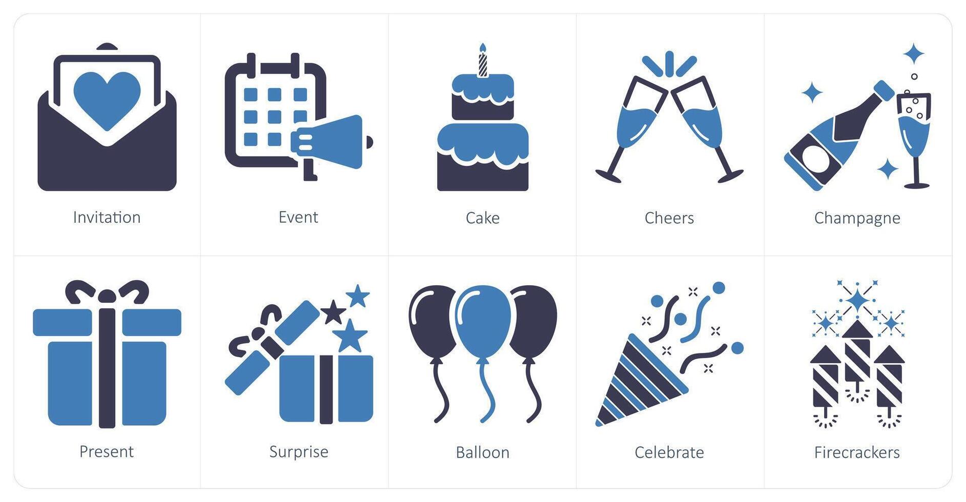 un' impostato di 10 celebrare icone come invito, evento, torta vettore
