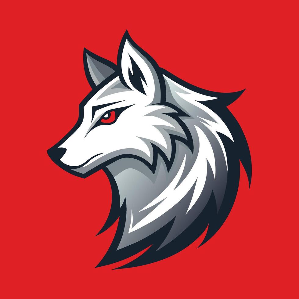 minimalista illustrazione di un' Wolfs profilo con rosso occhi contro un' rosso sfondo, un' minimalista illustrazione di un' di lupo profilo, sottolineando il animali forza e bellezza vettore