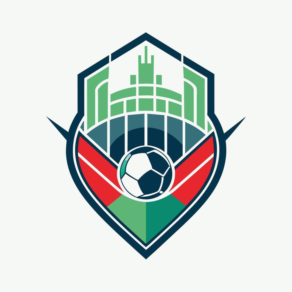 calcio palla dentro scudo, un astratto rappresentazione di un' calcio campo, minimalista semplice moderno logo design vettore