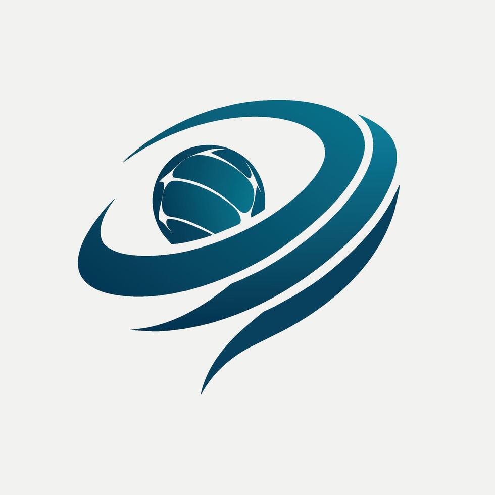 un' logo con un' blu e bianca design con un' calcio nel il centro, un' geometrico rappresentazione di un' calcio spirale attraverso il aria vettore