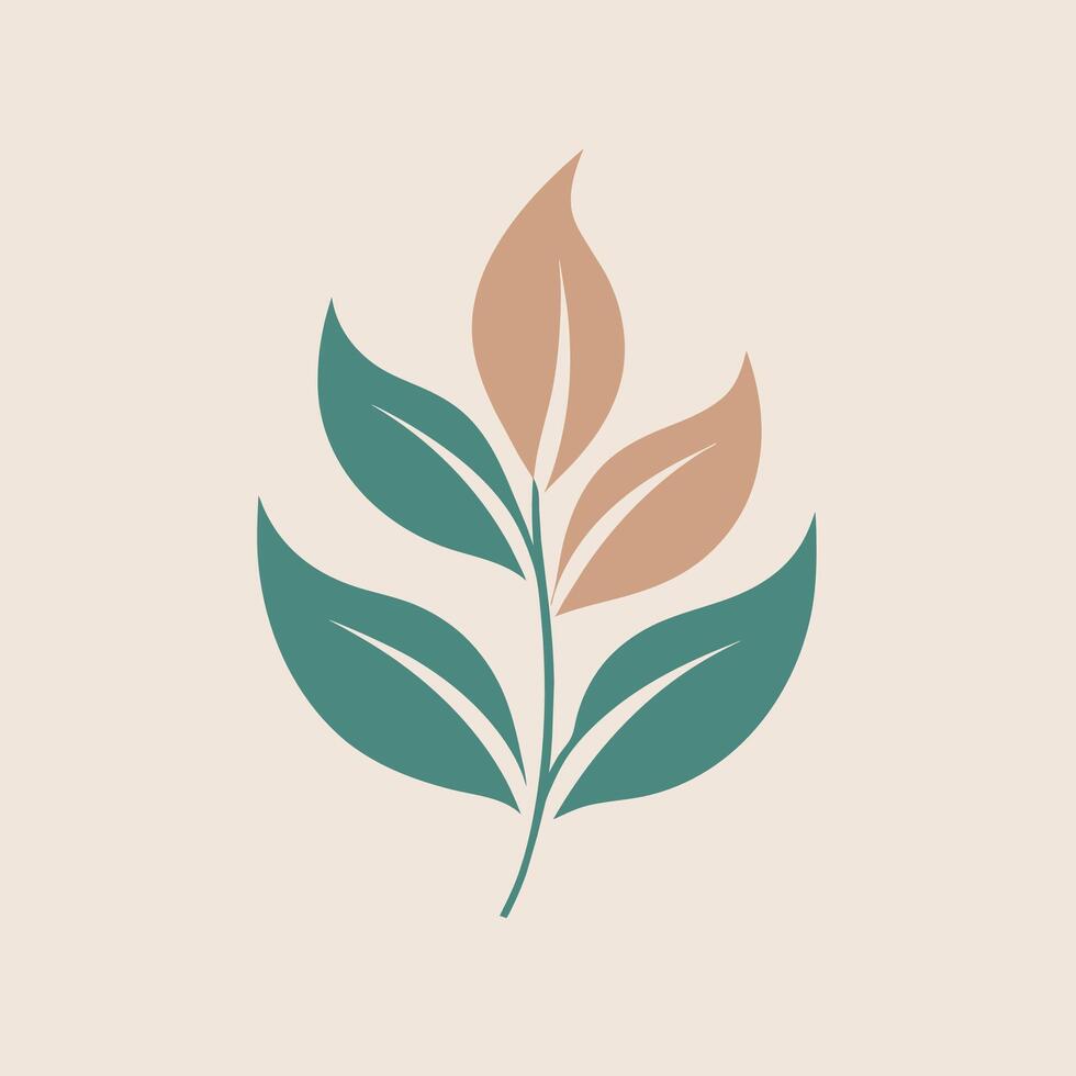 avvicinamento di un' verde e Marrone foglia contro un' bianca sfondo, un' delicato silhouette di un' foglia o pianta, ricorda di naturale cura della pelle ingredienti vettore