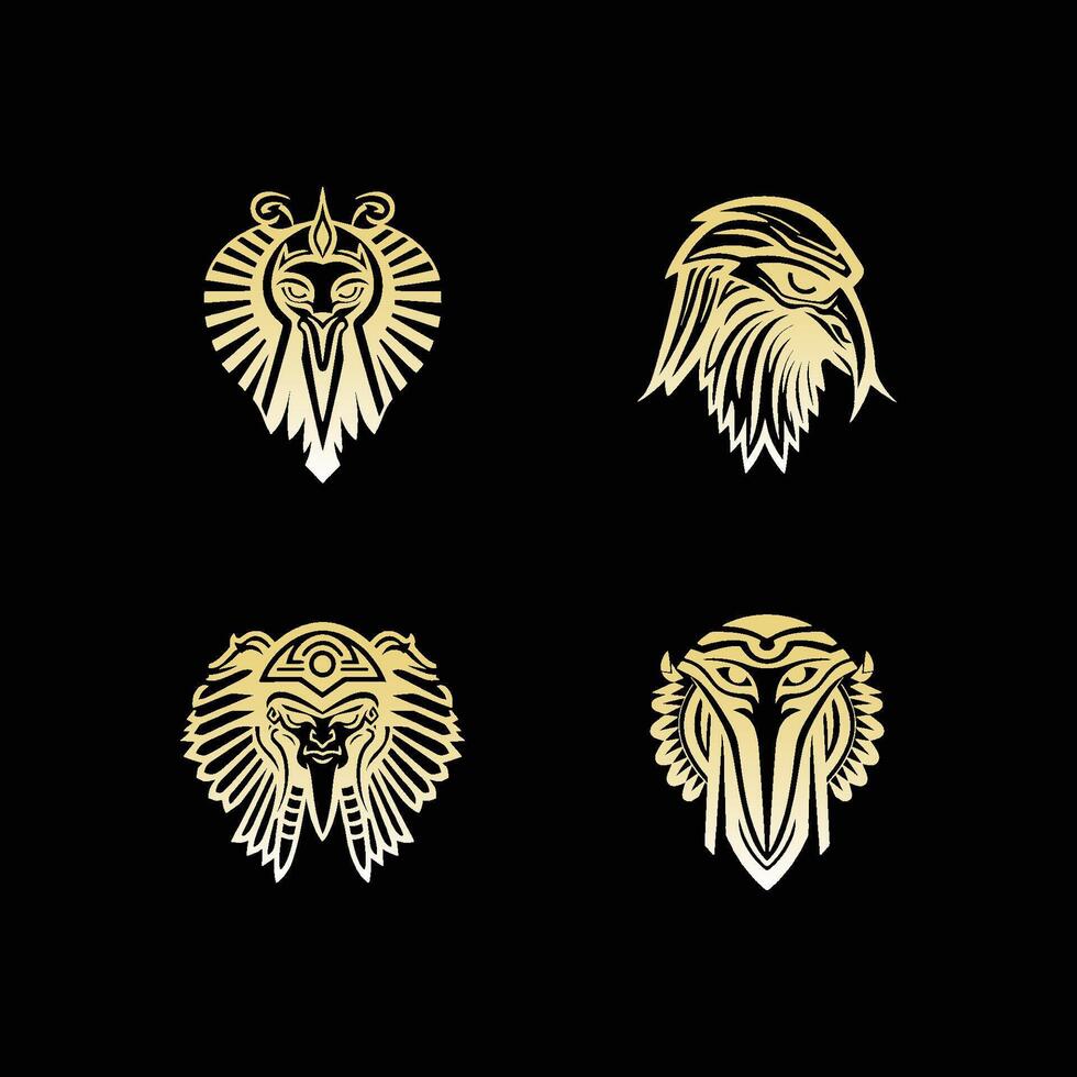 egiziano Dio Horus logo icona design modello. collezione di immagini di il sacro egiziano falco uccello. animale e umano. elegante lusso oro piatto vettore
