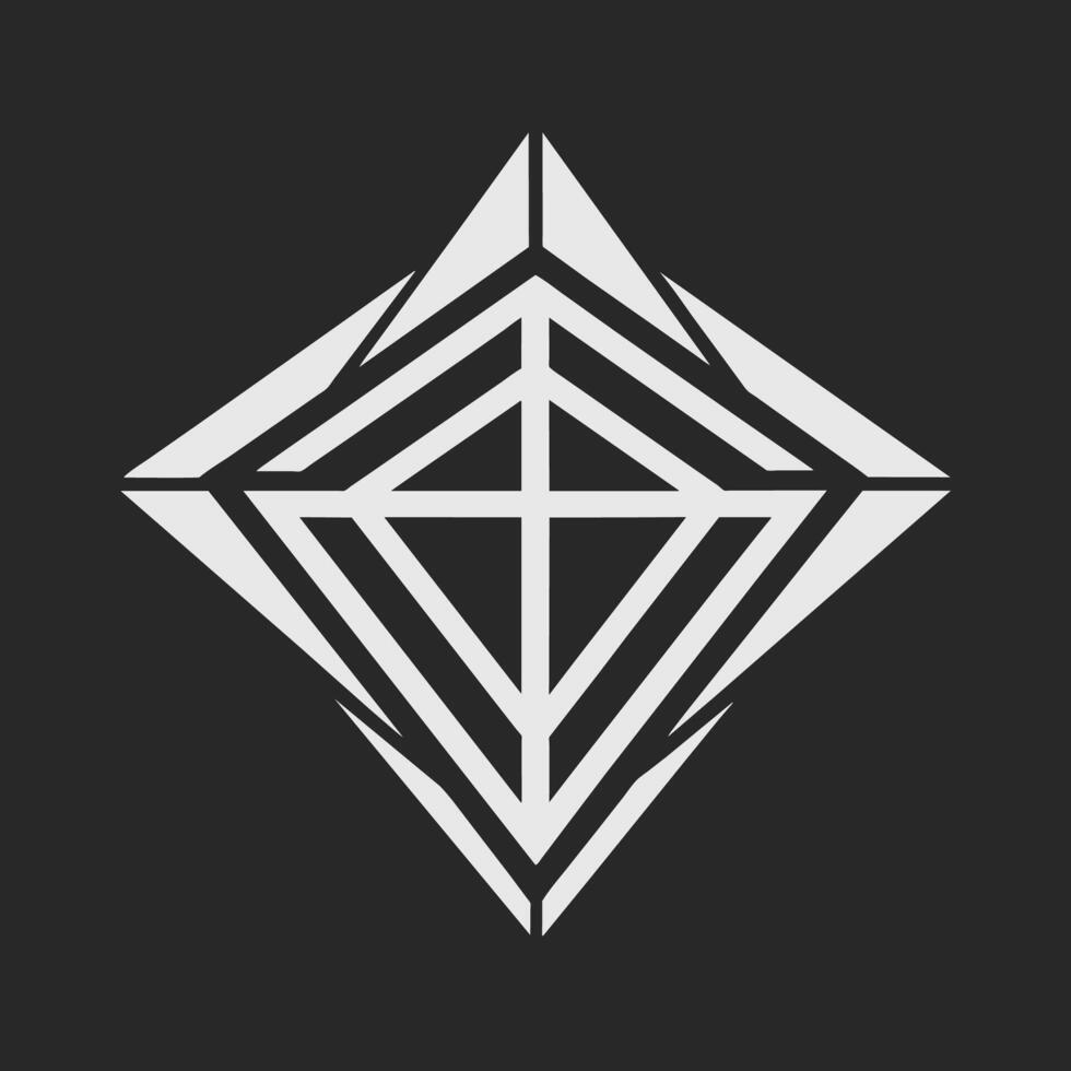 un' bianca diamante luccica contro un' rigido nero sfondo, creare un elegante monocromatico logo ispirato di geometrico forme vettore